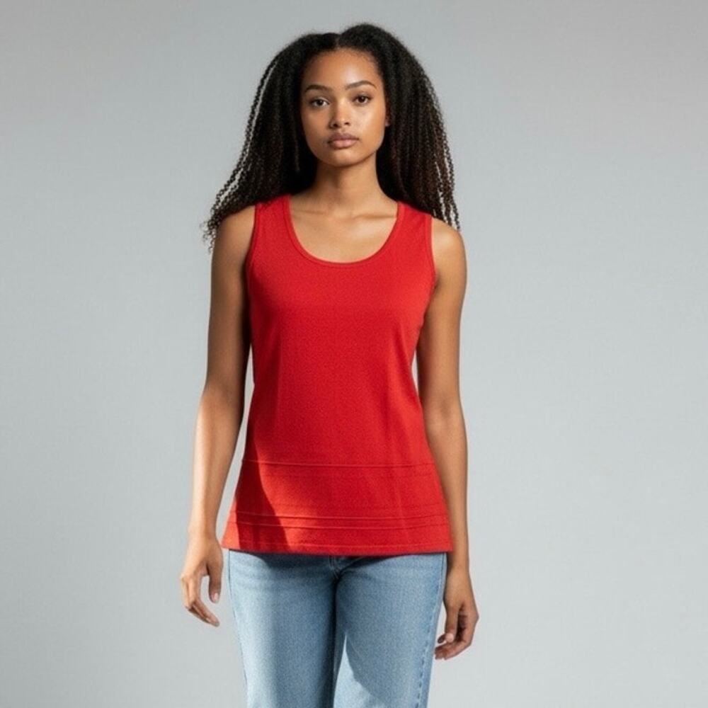 J Jason Wu Top Womens M Red Sleeveless Shirt Ribbed Capsule Wardrobe Minimalist